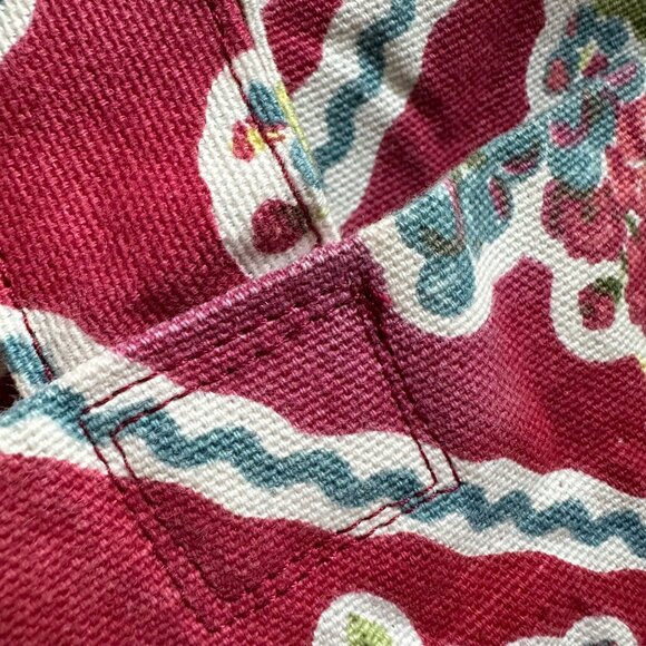 Side Eye Bird Handmade Tote Bag Fruit Print Floral Muted Red Canvas Market - Picture 8 of 9